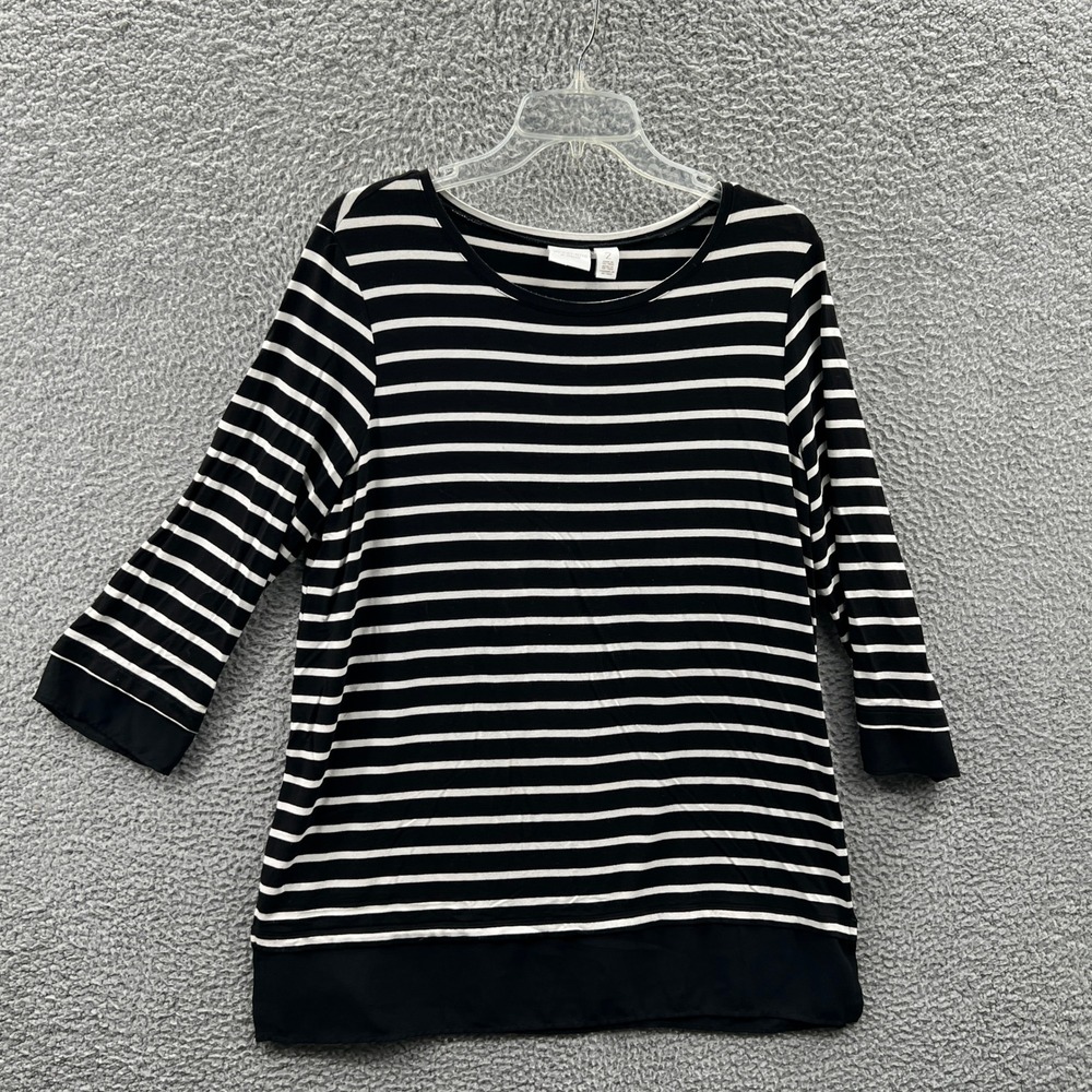 Chicos Womens Coastal Tunic Top L Nautical Stripe Travel Capsule Resort Vacation